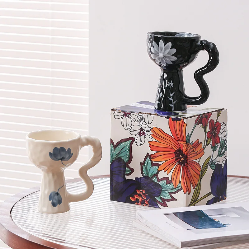 Factory Direct Sell Ins Retro Underglazed Color Ceramic Goblet Creative Tall Mug