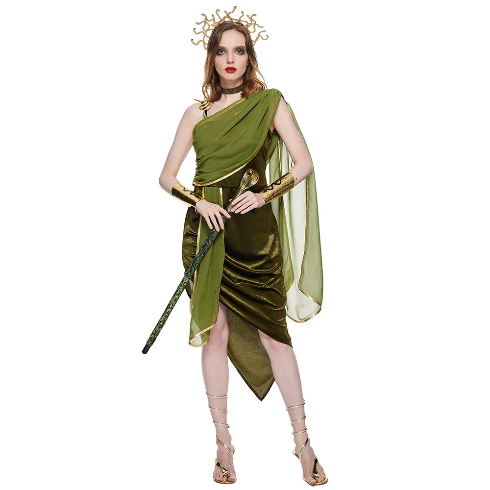 Performance Ancient Queen Medusa Cosplay Cool Snake Queen Outfit Costume  Halloween Medusa Ancient Greek Mythology