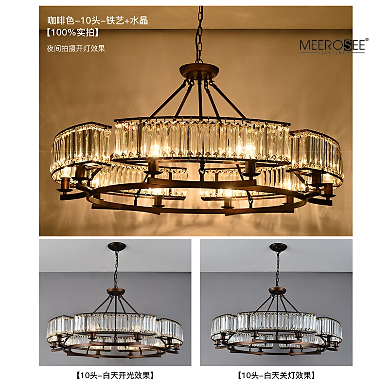Meerosee Vintage Crystal Chandelier Modern Contemporary Farmhouse Chandeliers Pendant Lighting Fixture for Living Dining MD86793