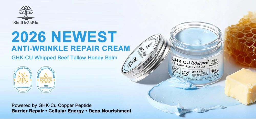 GHK-Cu Copper Peptide Whipped Beef Tallow Balm, Grass Fed Tallow with Honey  for Face Body Anti-Aging Moisturizer Face Cream OEM