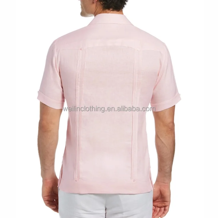 Custom short sleeve patch pockets embroidered guayabera shirt for men