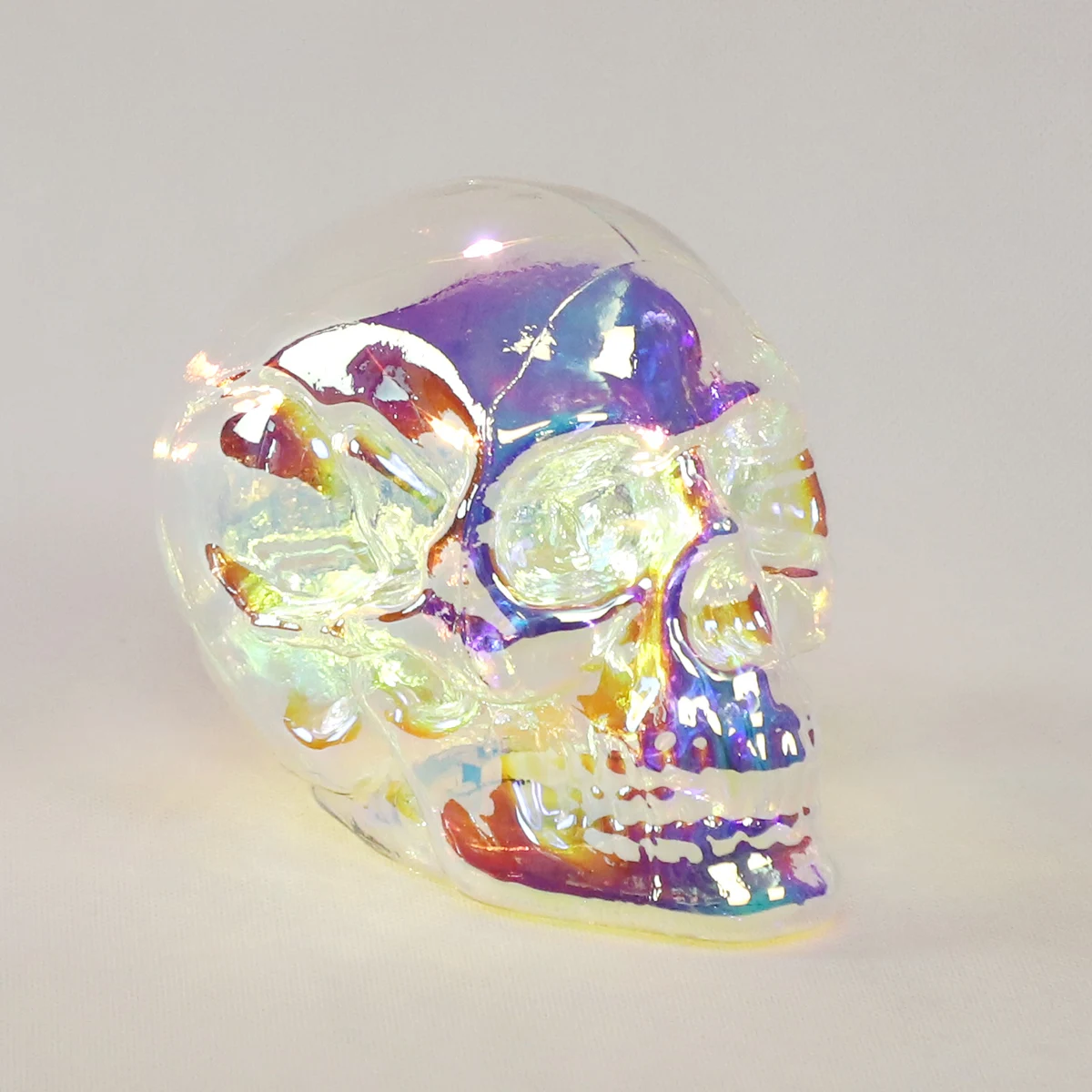 New Creative Glass Flower Pattern Skull Statues for Desk Decor Halloween Party LED Decoration