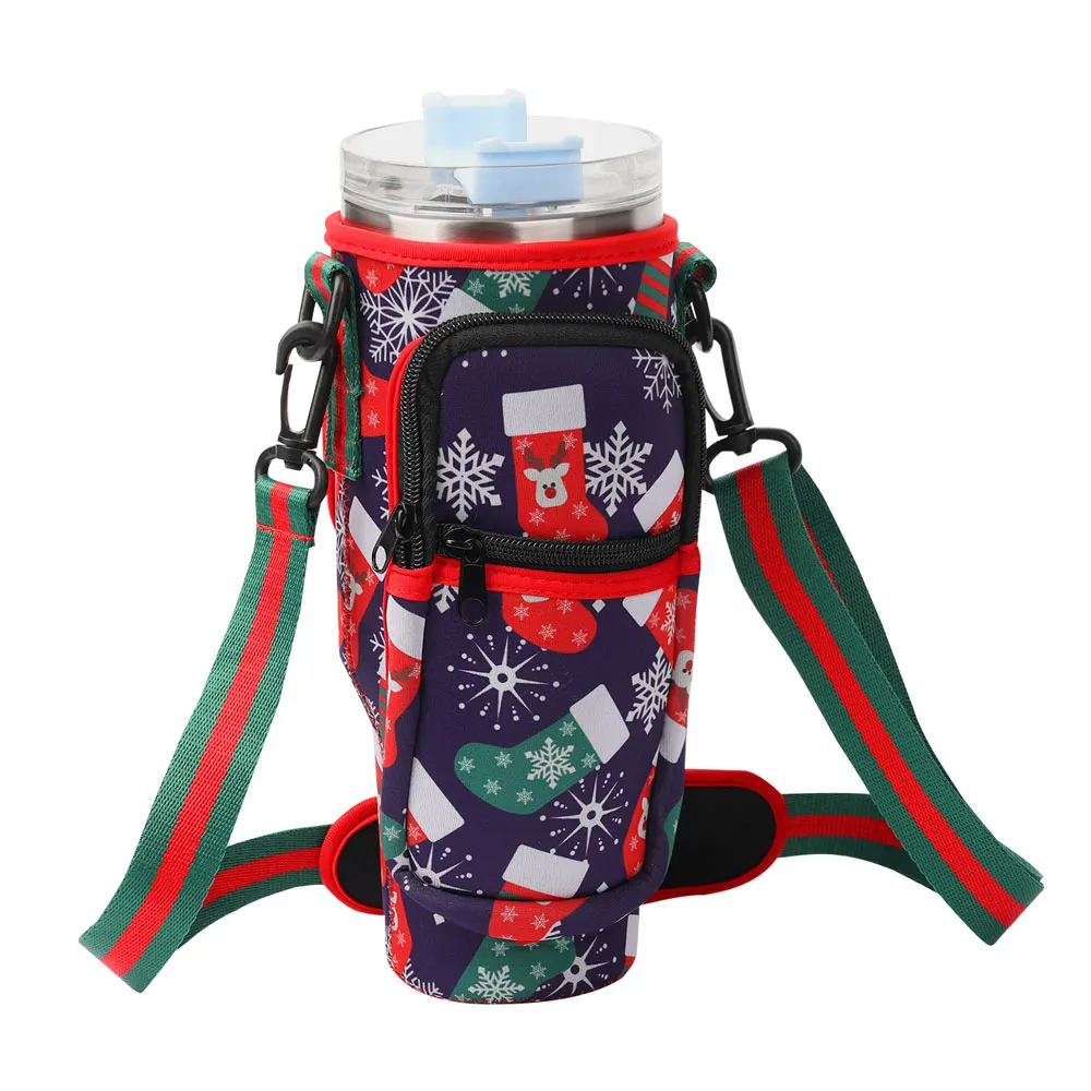 Christmas Blue Green Travel Sleeve Pouch Bag For Stanley Cup 40Oz With Handle Tumbler Water Bottle Thermal Case Adjustable Strap factory