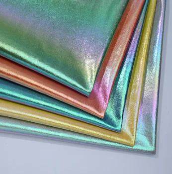 Designer Shiny Textured 0.5 mm Metallic Rainbow Color Rexine Artificial Faux PU Synthetic Leather Fabric for Bag Making Bags
