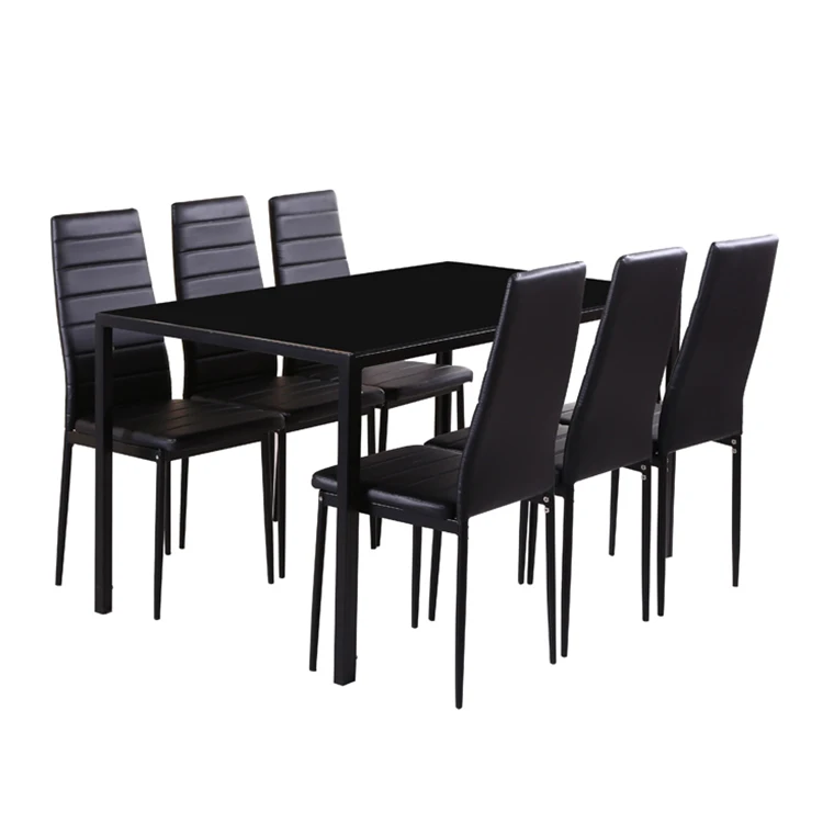 New Arrival Factory Cheap Price Black Dining Tables and Chairs Set 6 Seater Glass Dining Table Set for Dining Room