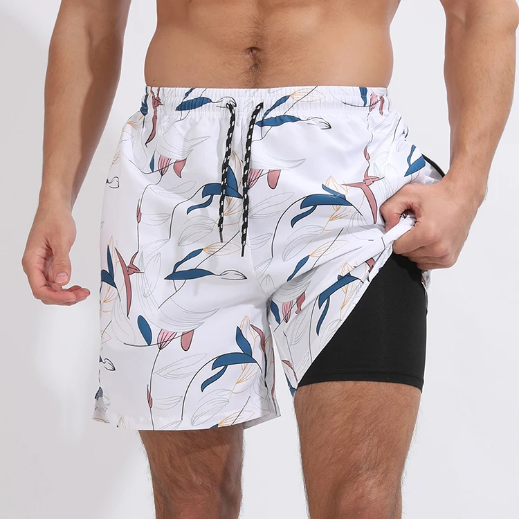 Sommer-elastische Taillen-kundenspezifische Badeshorts der Männer, die 100% Polyester-Badestämme-Mesh-Strandshorts für Männer laufen lassen300_voghion.com