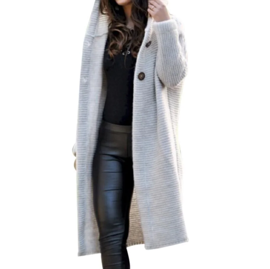 New Fashion Fall Autumn Winter Knitted Hooded Long Coat Jacket Ladies ...