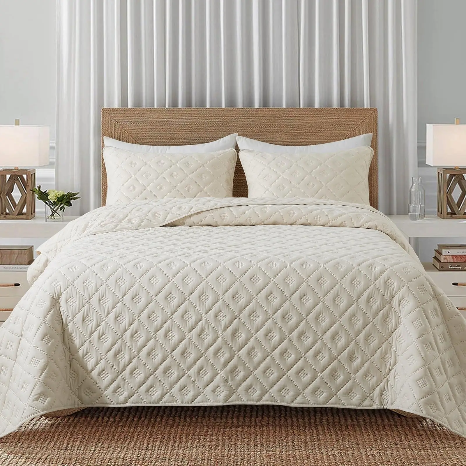 Ultrasonic Quilting Hotel Bedspread Bed Coverlet Reversible Quilted