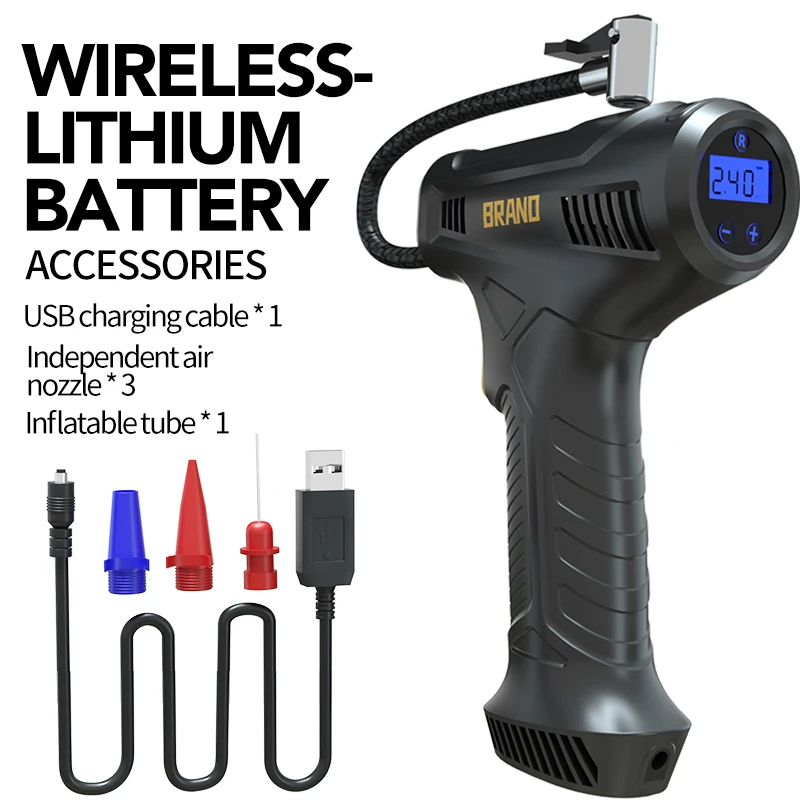 HF8166 Wireless Digital Cord Pointed Multi-mode Portable Car air Compressor Gun Type Bike Tyre Balloon Air Inflator Pump