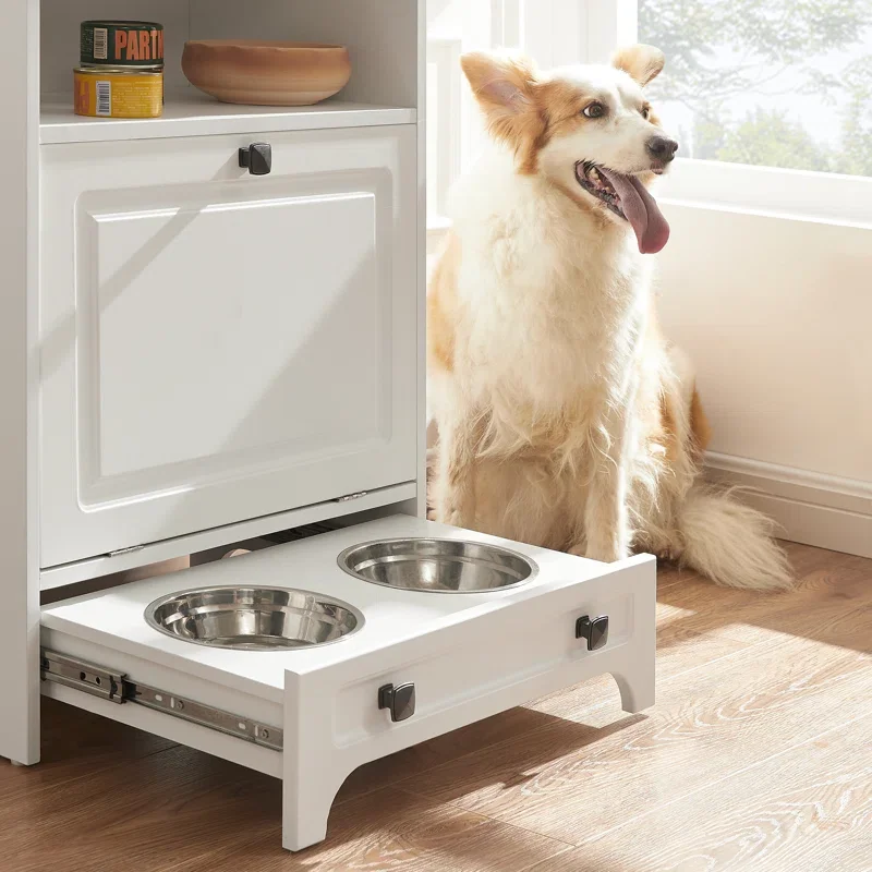 Pet Food White Farmhouse Modern Furniture Pet Feeder Station