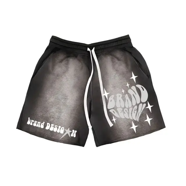 Custom Summer Bermuda Jogger Sweat Shorts Cotton French Terry Oversized Baggy Sun Faded Distressed Acid-Wash-Shorts for Men gallery 7