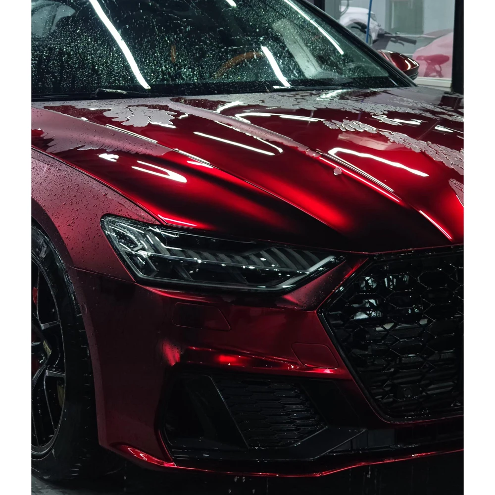 1.52 X 17m Car Wrap Vinyl Burgundy Romance Red Romantic Red Satin Chrome Car Wrap High Quality