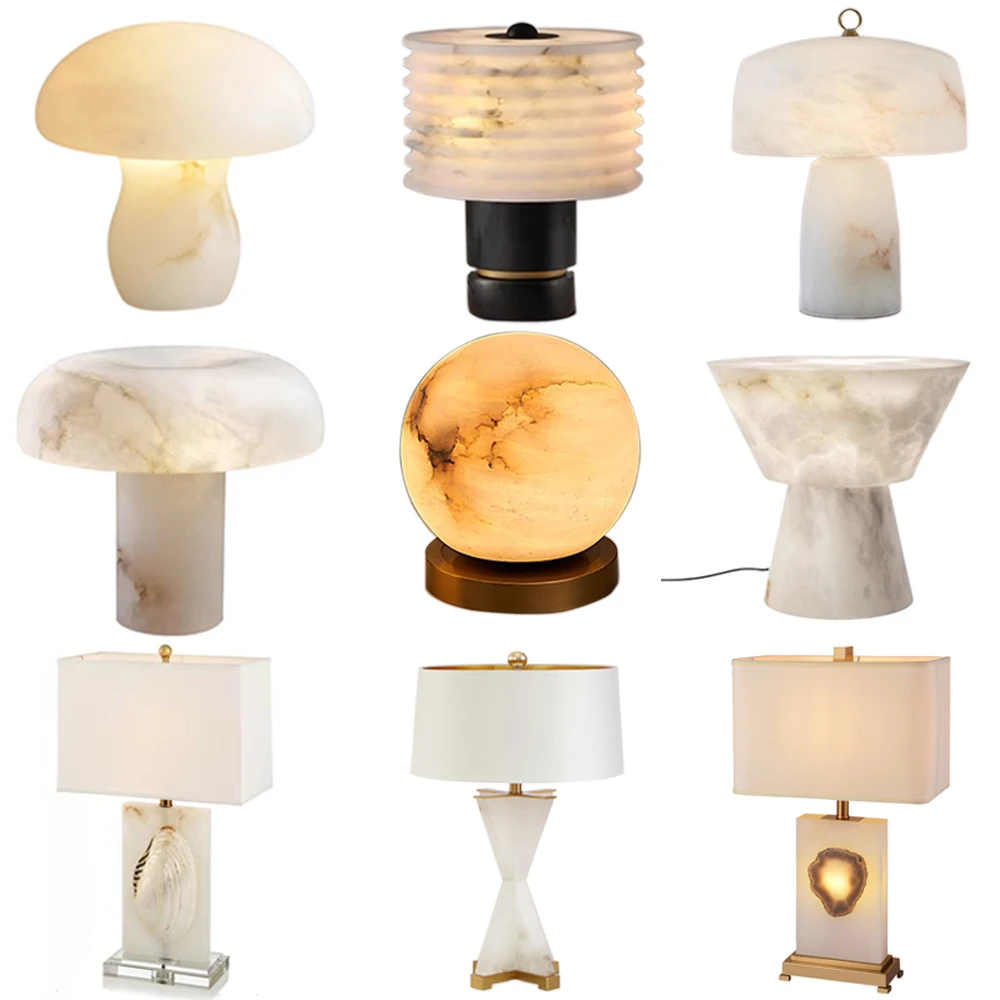 Nordic Modern Luxury Home Decorate A Alabaste Marble Table Lamps White Gold Mushroom Snowflake Dining Room Table Lighting