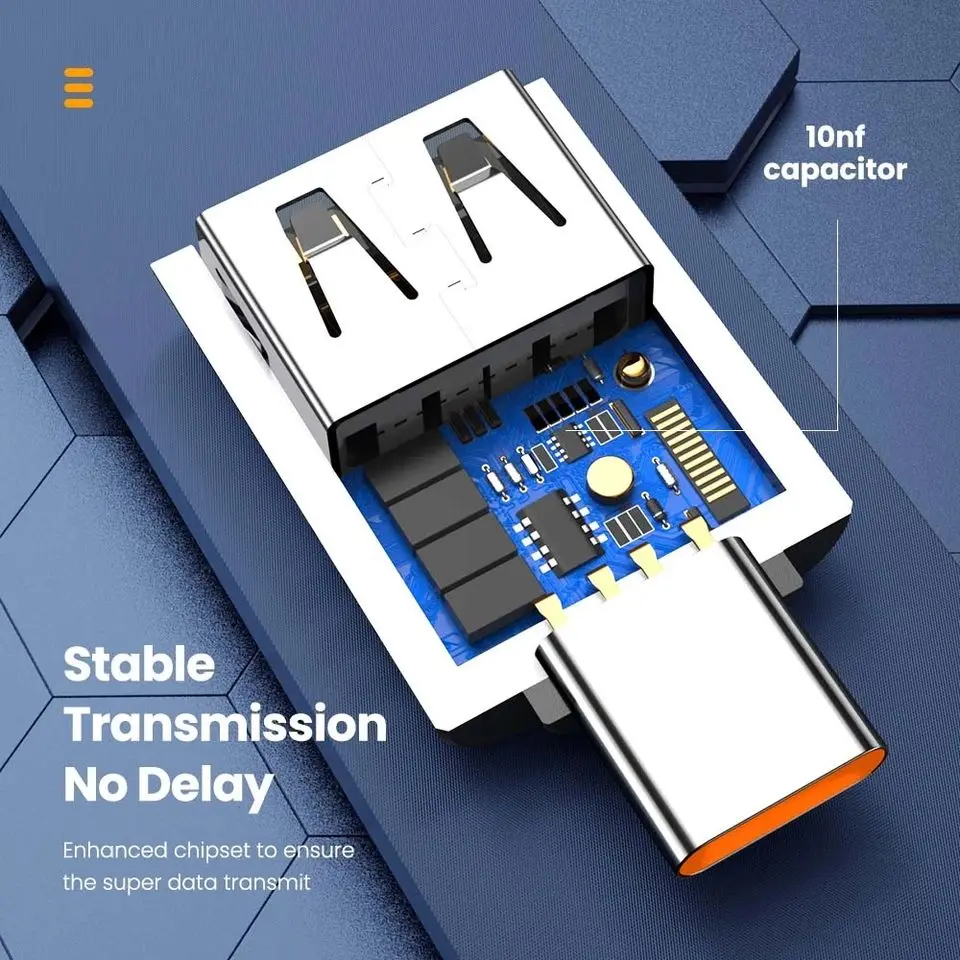 Adattatore USB OTG 6A 120W Da USB 3.0 A Maschio A USB-C Femmina, Ricarica Rapida, Slim