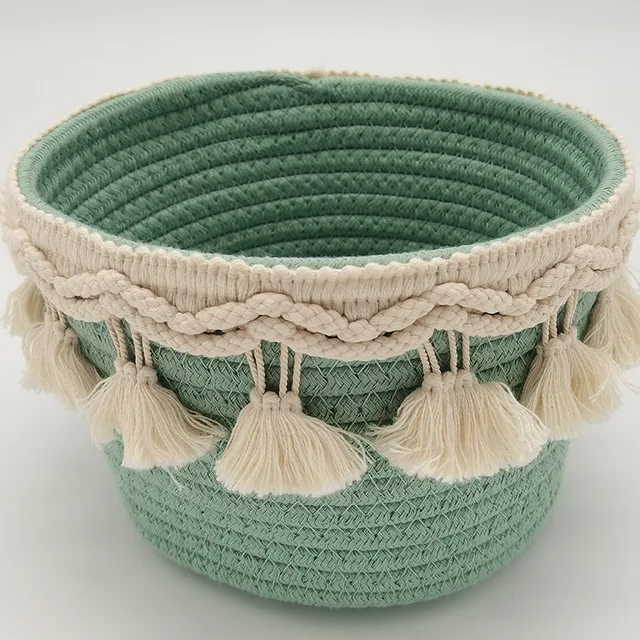 Snack Cotton Rope Storage with Tassel Storage Basket Desktop Sundries Woven Baskets Handmade Desktop Snack Box Home Decoration