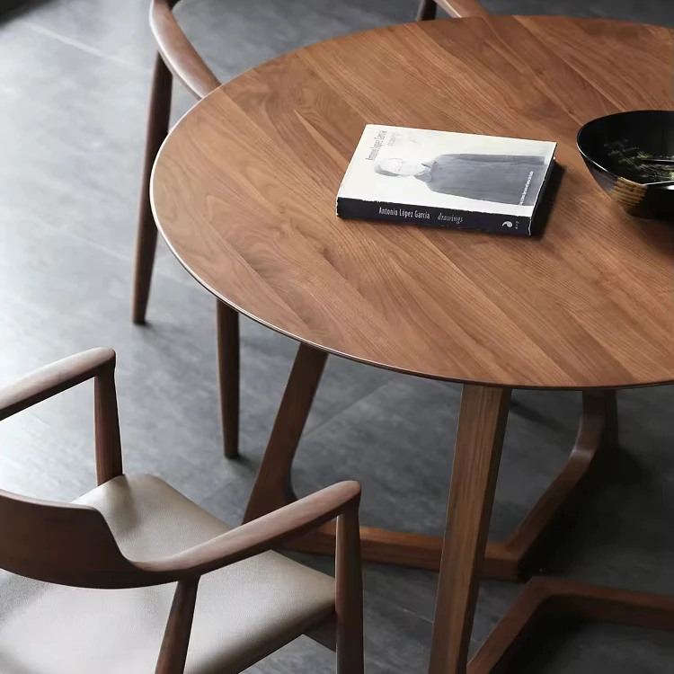 Wood Tables Wooden Furniture Round Dining Tables Hot Selling High Quality Walnut Solid Coffee Home Restaurant Dining Set Modern