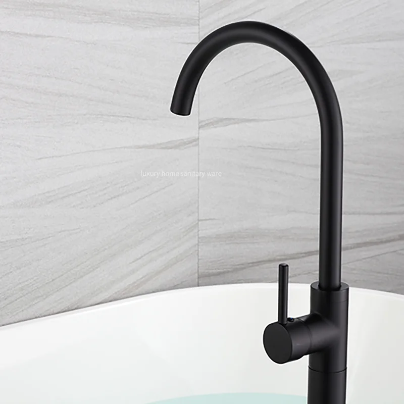 New Simple Design Independent Bathtub with Hand-held Shower Nozzle Matte Black Bathtub Mixer Faucet.