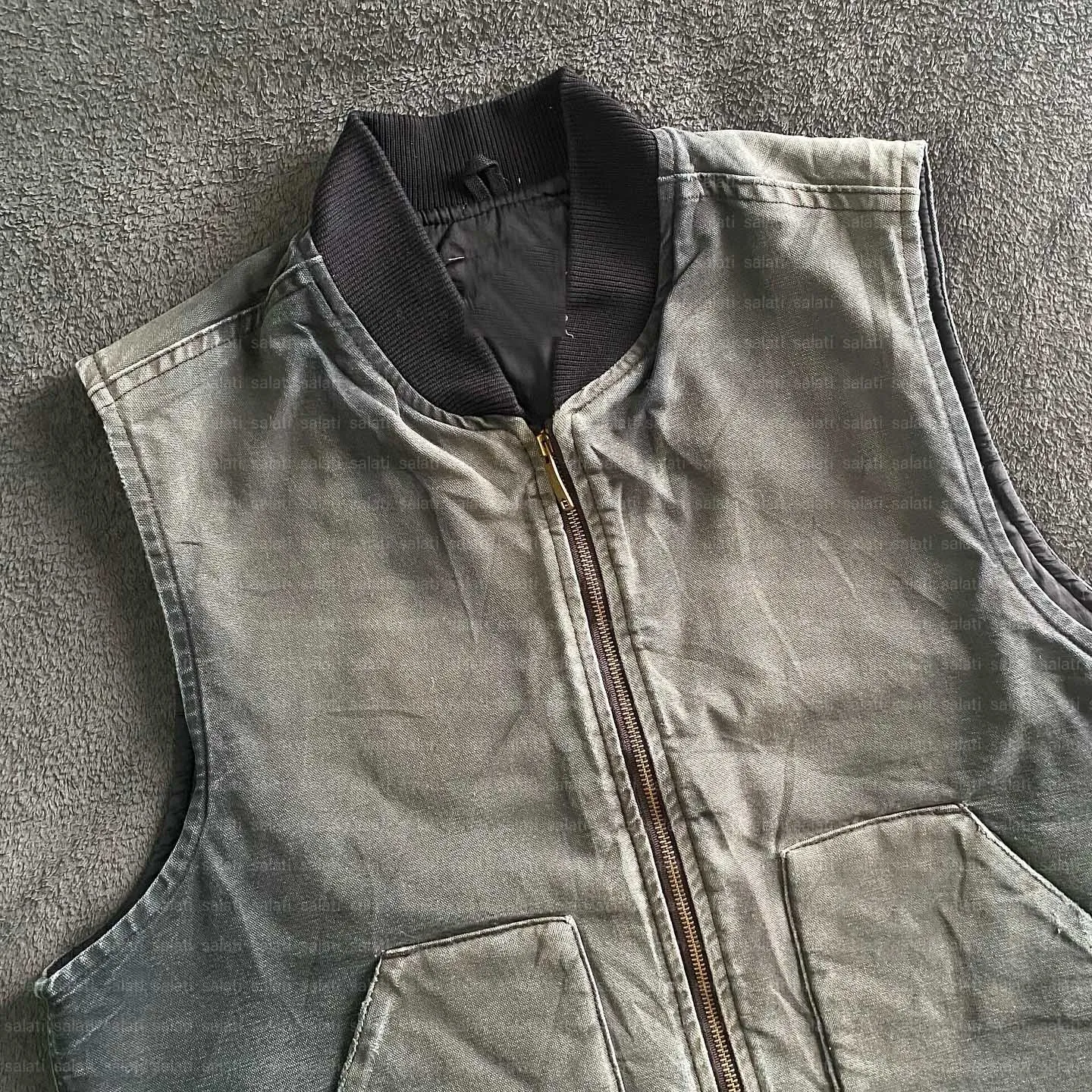 Salati Custom Winter Quilted Lined Acid Wash Vintage Sleeveless Cargo Carpenter Workwear Worker Vest Work Jacket Men gallery 4