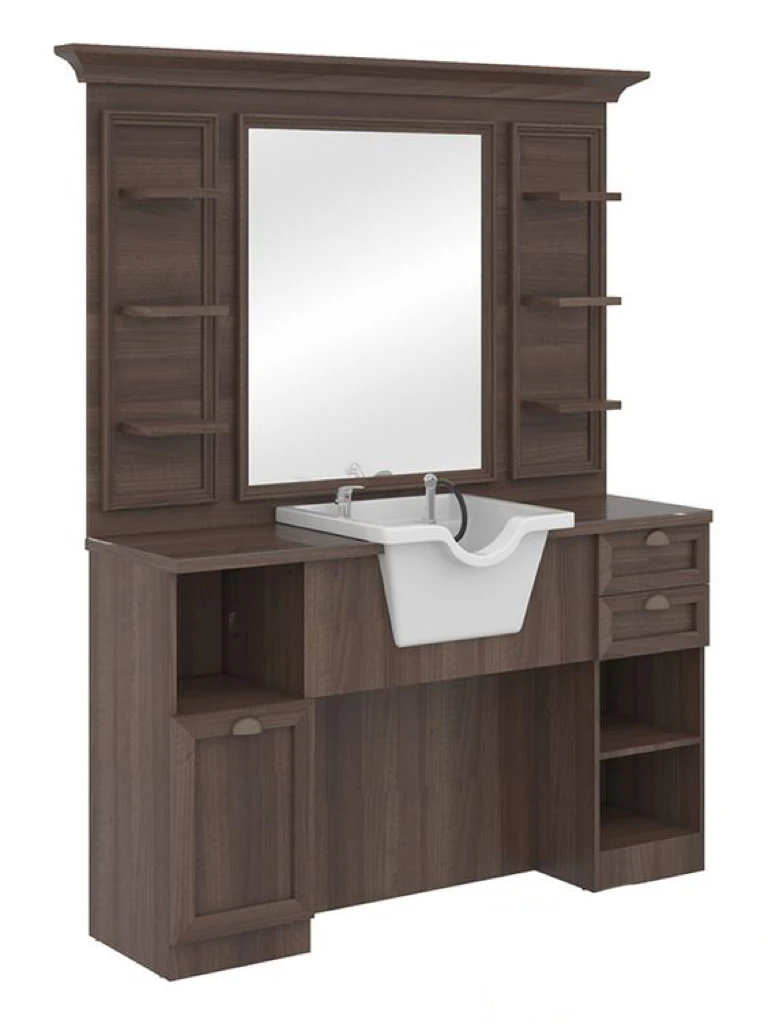 Barber Shop Styling Mirror Counter with Bowl Styling Station
