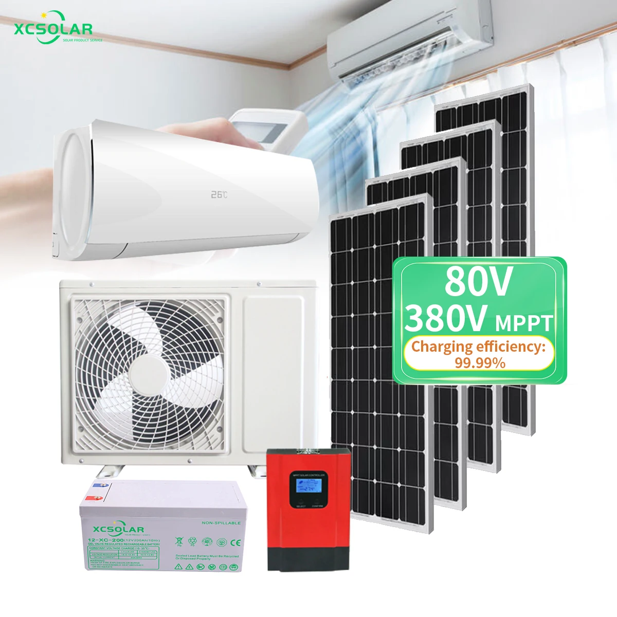 Smart 12V 24V 48V 2 Hp Off Grid Solar Airconditioner For Homes 12000Btu 18000Btu Paneles Solares Para Aire Acondicionado