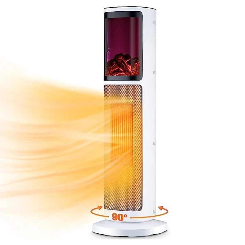 Konwin Portable Ptc Ceramic Household Space Air Hot Electric Tower Fan Heater With Flame Effect