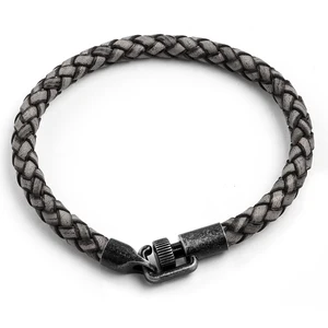 Antique Black Braided Leather Bracelet With Black Antique Steel Clasp Fashion Real Leather Wristbands for Men