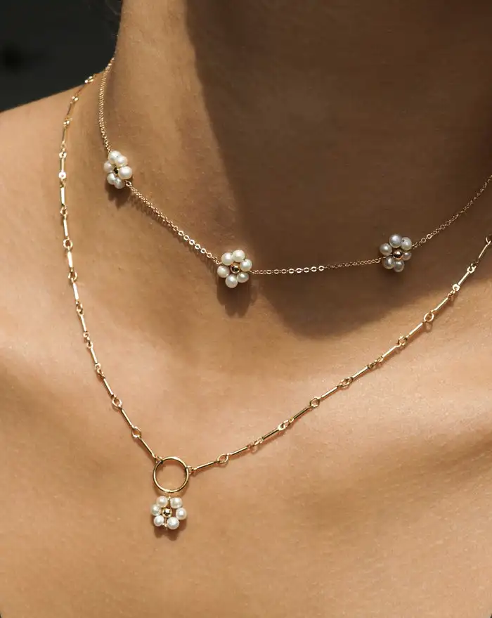 Collier Flora Perles D'eau Douce Naturelles Et Acier Inoxydable - Blanc, Neuf Avec étiquettes
