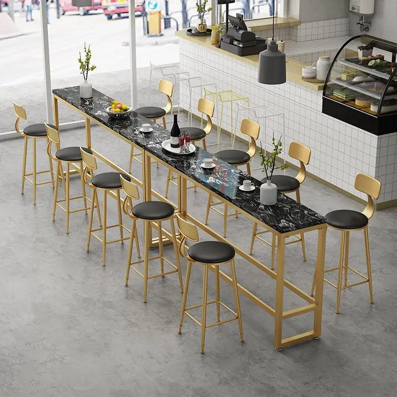 Hot Sale Fashionable Scandinavian Marble Top Iron Leg Bar Table Long