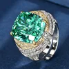 Bague ajustable en or blanc, coupe nid d'oiseau, vert Parra.