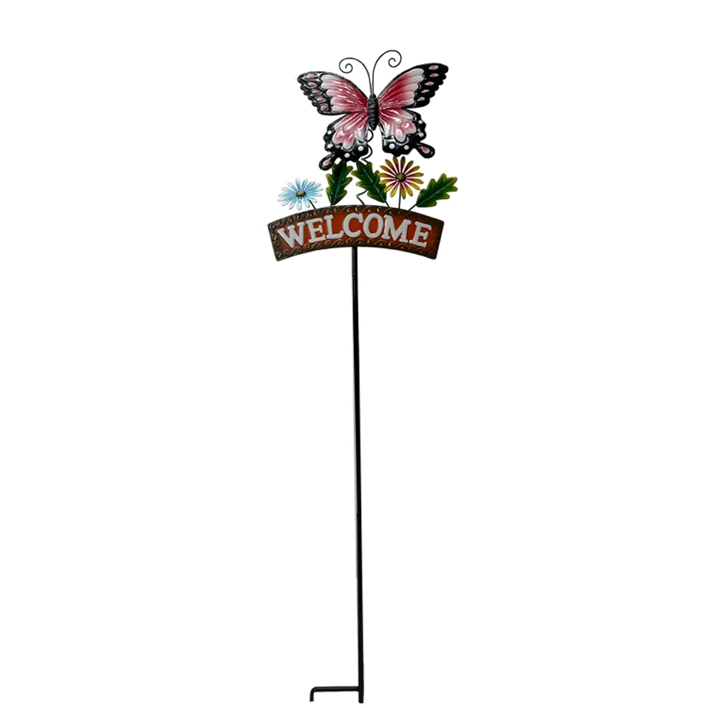  outdoor courtyard walkway  iron  butterfly flower picking metal pile welcome sign biological statue