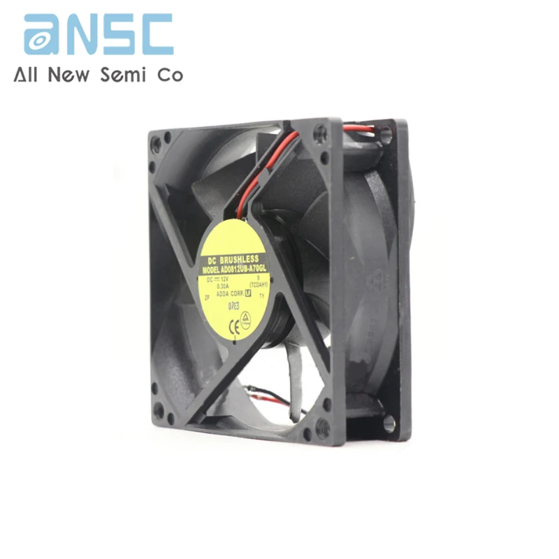 Original Axial flow fan AD0812UB-A70GL DC12V  80*80*25mm 0.3A 3.6W 3600rpm 48CFM Chassis cabinet cooling fan