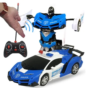 Wholesale New Xmas Gift Remote Control Car 2 IN 1 Deformation Robot Toys RC Transformation Police Cars