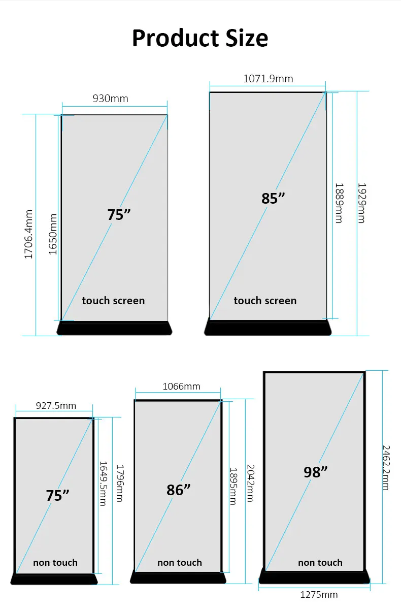 Lcd Advertising Display 75 86 98 Inch Full Screen Floor Stand Digital ...