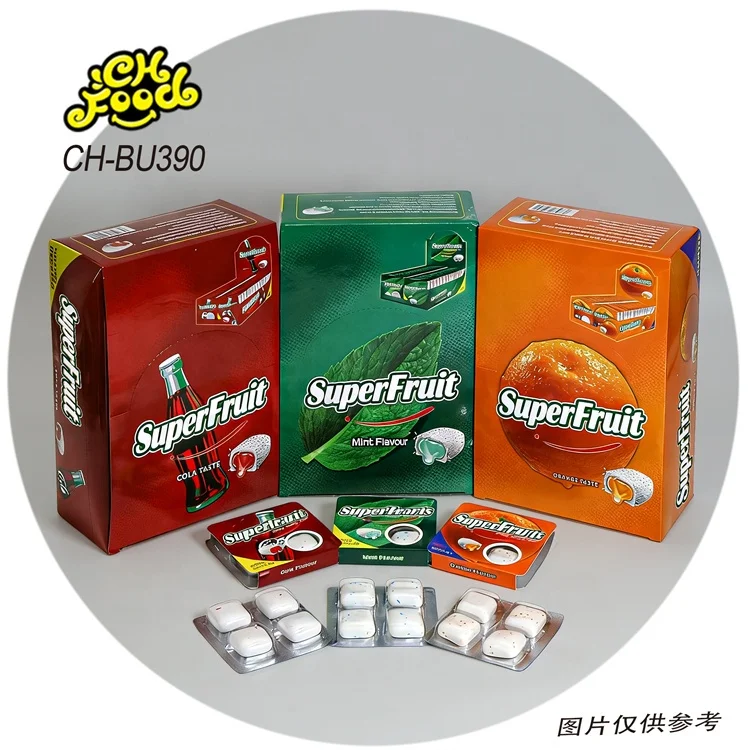 Wholesale Hot Selling 4pcs Chewing Gum OEM Cola Mint Fruit Strawberry Orange Watermelon Flavor Jelly Jam Filled Bubble Gum Halal