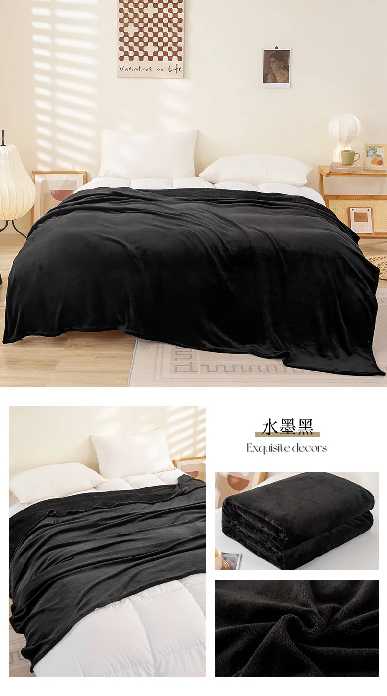 100% Polyester Flannel Fleece Throw Soft Plush Cozy Microfiber Bed Blanket Modern Solid Colors Designed Pattern Knitted Technics
