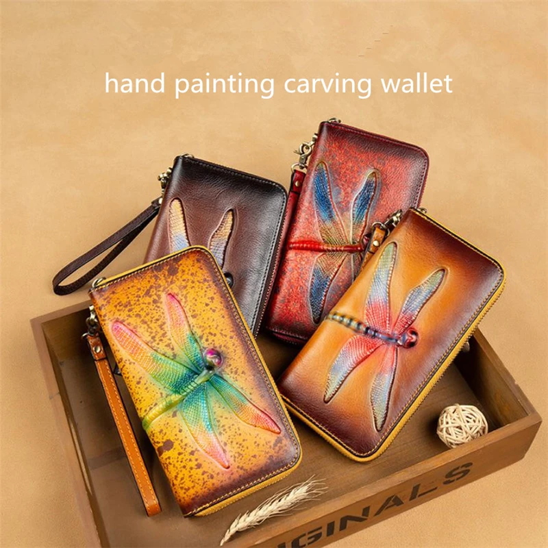 Vintage Leather Wallet With Hand Painted Designs Old Leather 