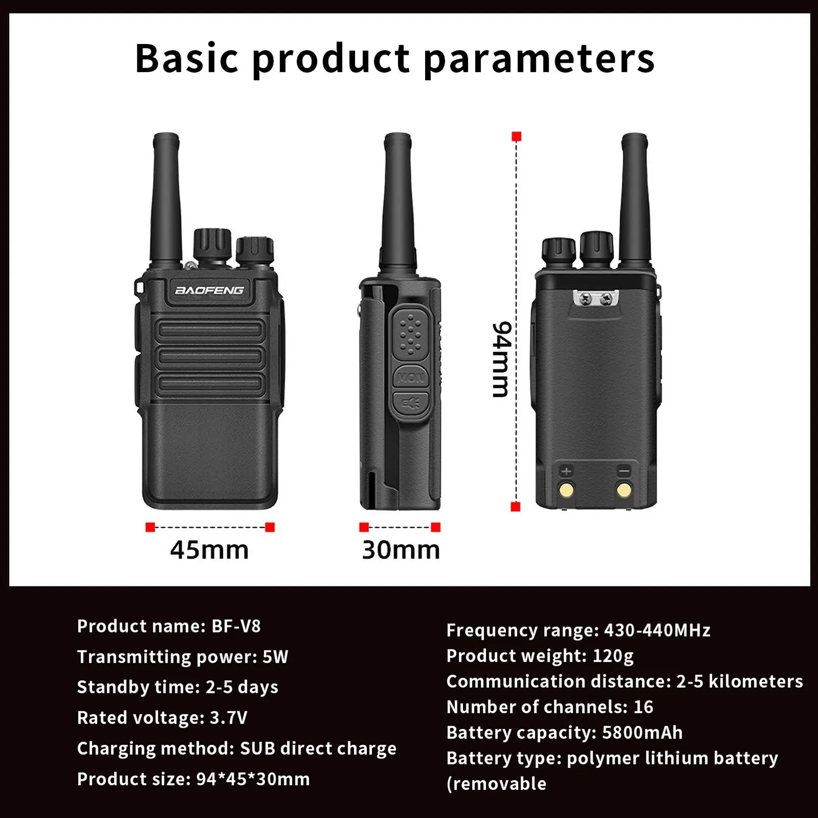 Handheld Mini Walkie Talkie Bfv W Uhf Mah Long Standby Radio