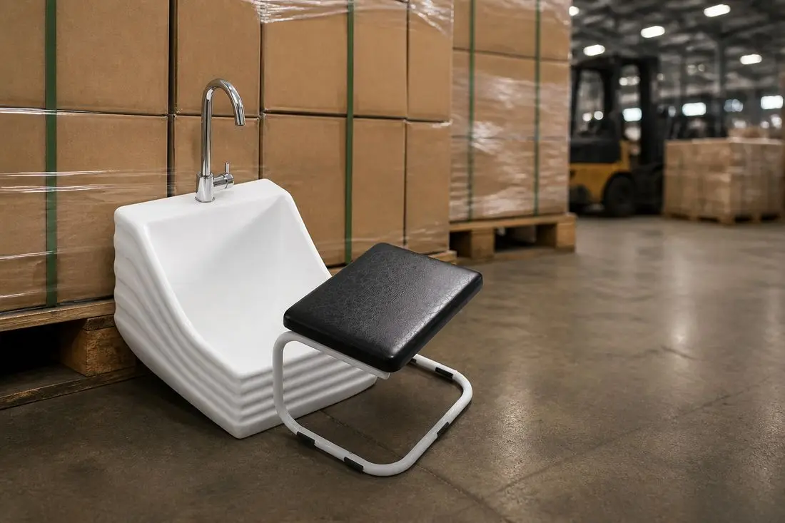 Ceramic wudu basins packed in standard cartons ready for shipment