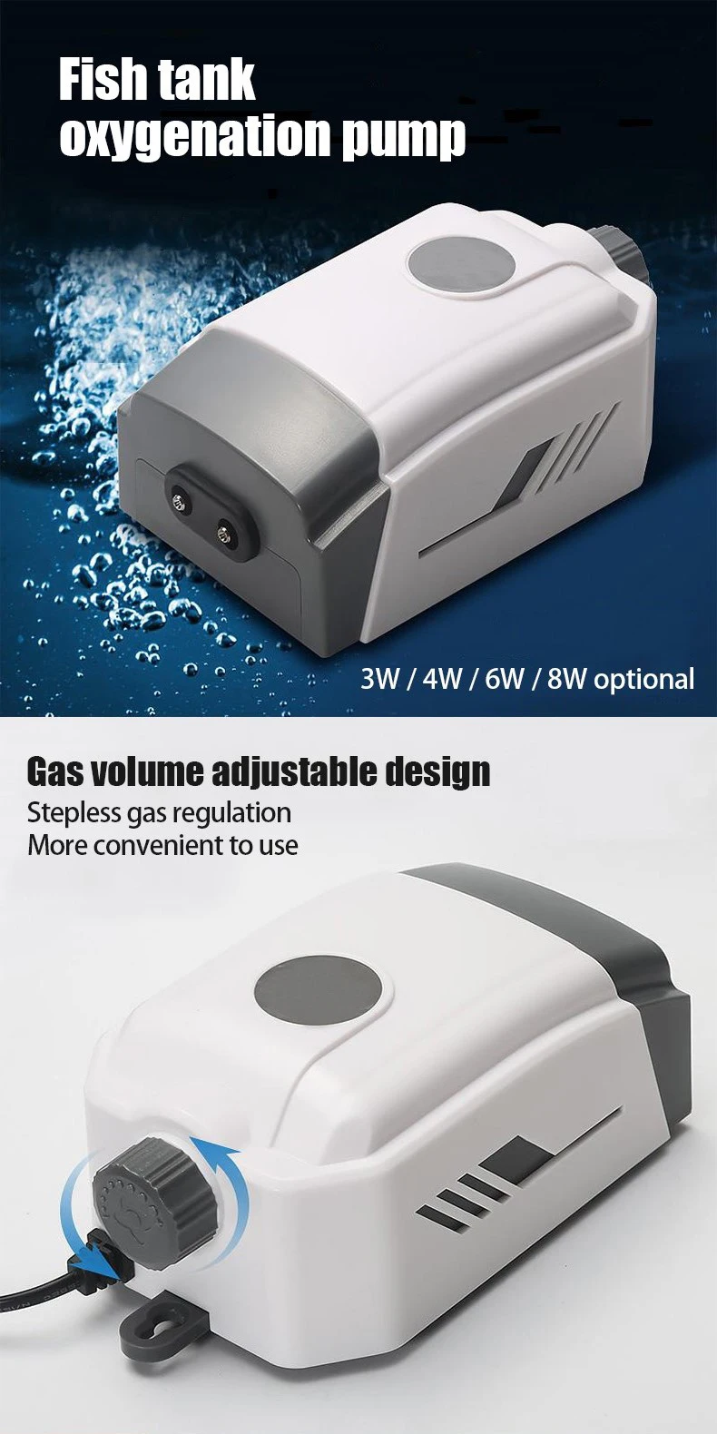 8w Ac Dual Outlet Air Compressor For Fish Tank Adjustable Quiet Oxygen