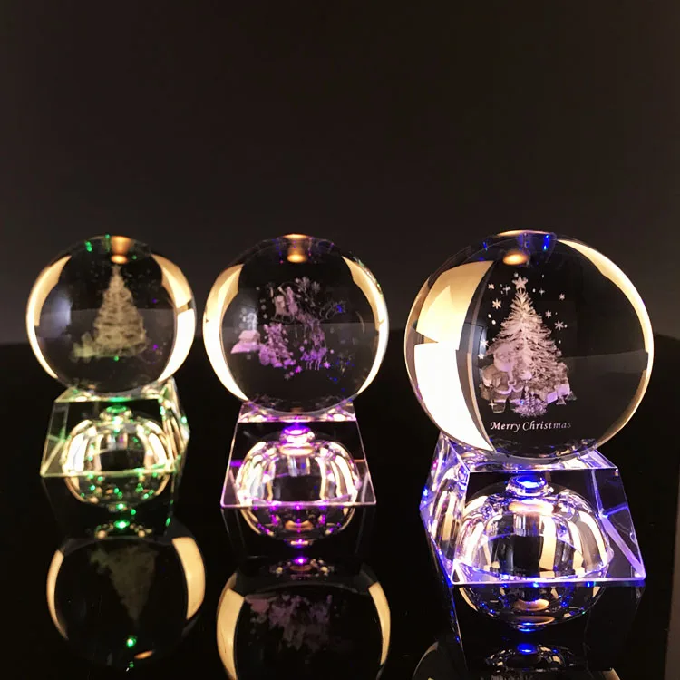 Small Bridge Crystal Merry Christmas Home Decoration Personalized Solid Glass Sphere 3d Engraved K9 Led Crystal Ball