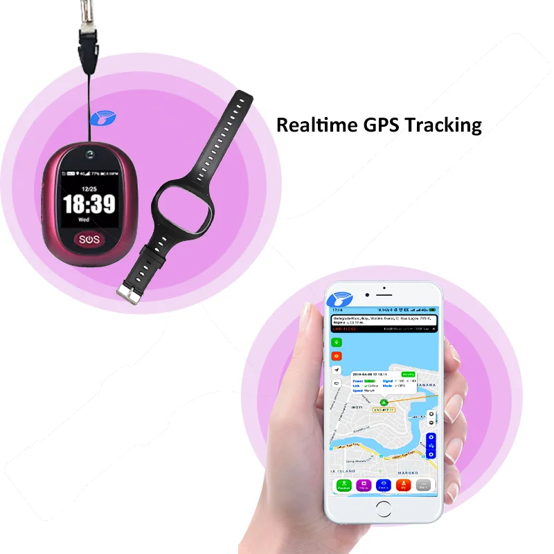 Sim Card GPS Tracking Device With Fall Detection SOS Alarm V45 Necklace Mini GPS Tracker Compatible with Smartphone App Tracking