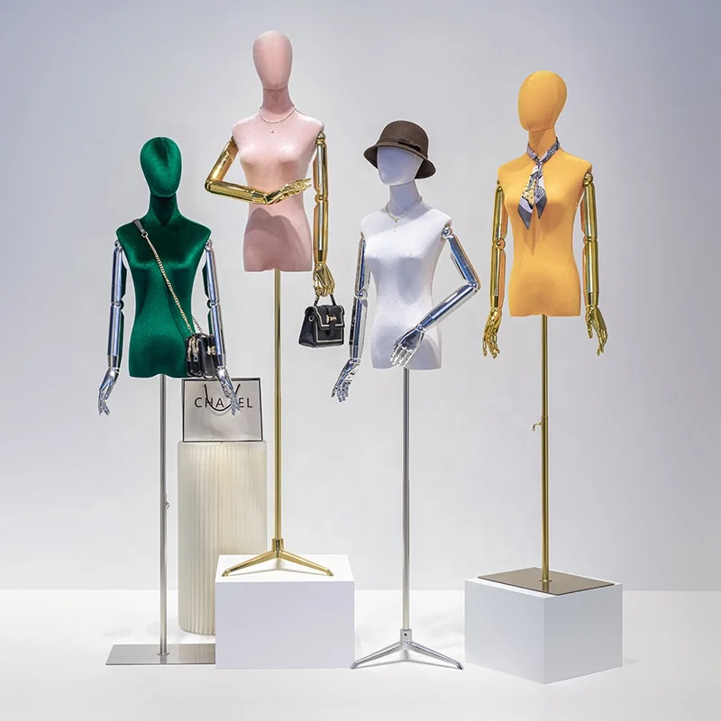 新入荷 高級ベルベット製 女性マネキン ゴールド/シルバーの腕付き