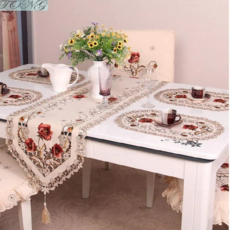 XLING Double-Sided Table Runner Tribal Floral Flower Animal Dog Table Cloth Runners for Wedding Holiday Party Kitchen Dining Home Decor,13x70 Inches Long 