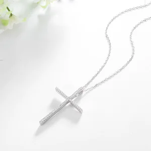 POLIVA Simple Design 3A Cubic Zirconia Rhodium Plated Pendants Fashion Sterling Silver 925 Big Cross Pendant