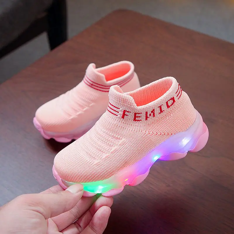 Children Kids Girls Boys Girls Mesh Led Light Luminous Run Sport Sneakers Shoes 