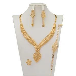 Custom Jewelry Set for Women.18k Gold Plated Necklace Jewelry Dubai 24k Gold Jewelry Rings