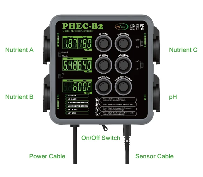70ml/min Digital Nutrient Controller Ph Ec Auto Control Meter For
