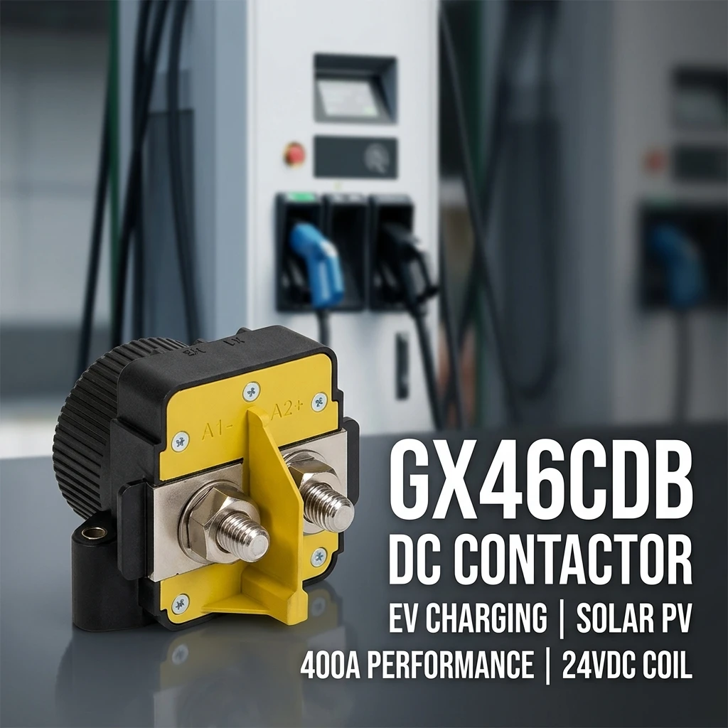 รีเลย์กระแสตรงแรงดันสูงแบบปกติเปิด (Normally Open HV DC Relay) รุ่น GX46CDB สำหรับ Sensata-Gigavac กระแสไฟฟ้า 400 A, แรงดันไฟฟ้ากระแสตรง 24 VDC, แรงดันไฟฟ้ากระแสตรงสูงสุด 800 VDC สามารถสลับทิศทางกระแสไฟฟ้าได้ทั้งสองทาง (Bidirectional Switching) สำหรับระบบอัตโนมัติในอุตสาหกรรม