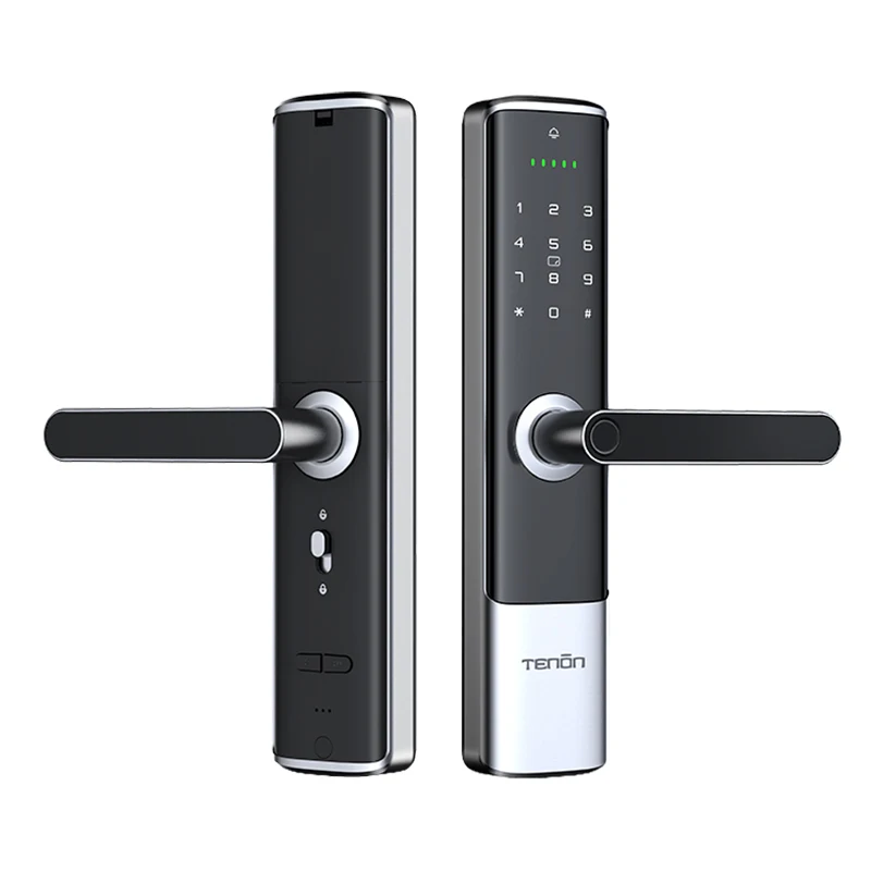 Tenon Home Smart Lock Tuya Intelligent Door Handle Biometric Fingerprint RFID Card Reader Aluminum Electronic Keyless Digital