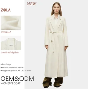 Solid Color Double Sided Long Pure Wool Handmade Eco-Friendly Coat for Ladies Winter Casual with Belt Closure Keep Warm